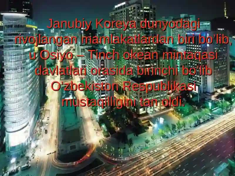 "O’zbekiston Respublikasining Janubiy Koreya bilan iqtisodiy, madaniy aloqalarini o’rganish uslubi" mavzusidagi bitiruv malakaviy ishi 2