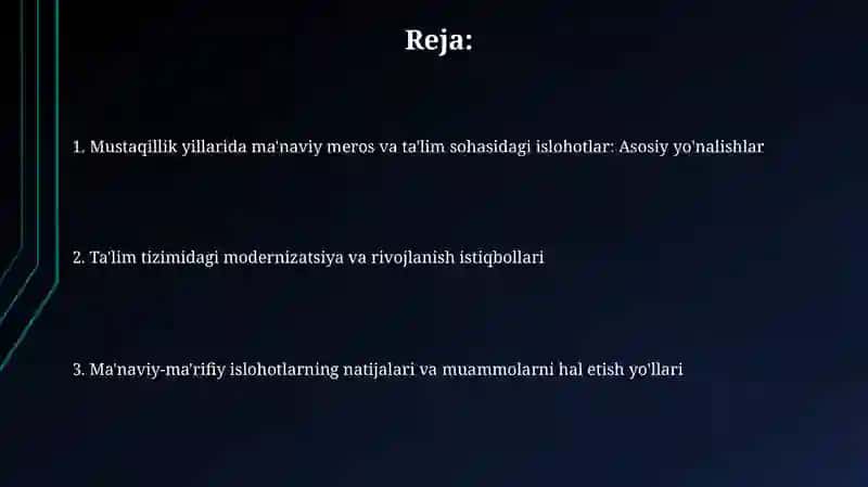 Mustaqillik yillarida O'zbekiston Respublikasidagi ma'naviy marifiy sohasidagi islohotlar 2