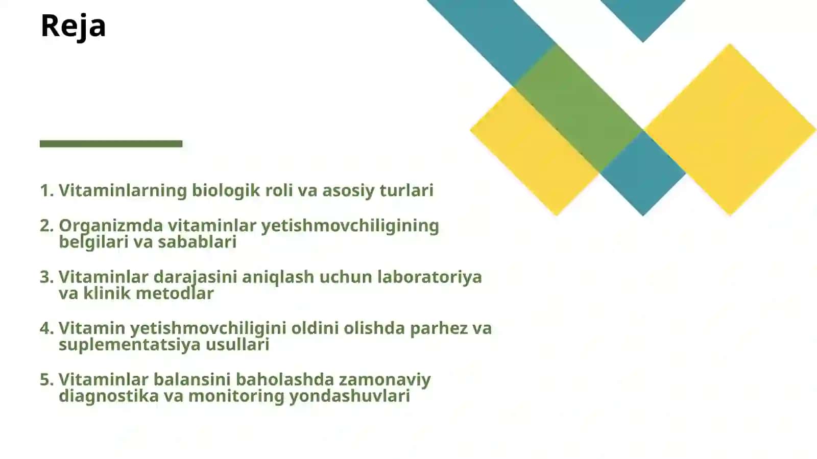 ORGANIZMNING VITAMINLAR BILAN TA'MINLANGANLIGINI ORGANISH VA BAHOLASH 2