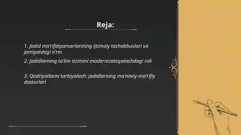 Jadid ma'rifatparvarlarining o'lka ijtimoiy-ma'naviy hayotida tutgan o'rni 2