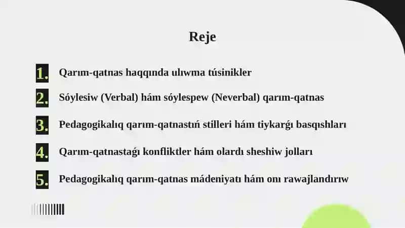 Pedagogikaliq xizmette qarim - qatnas 2