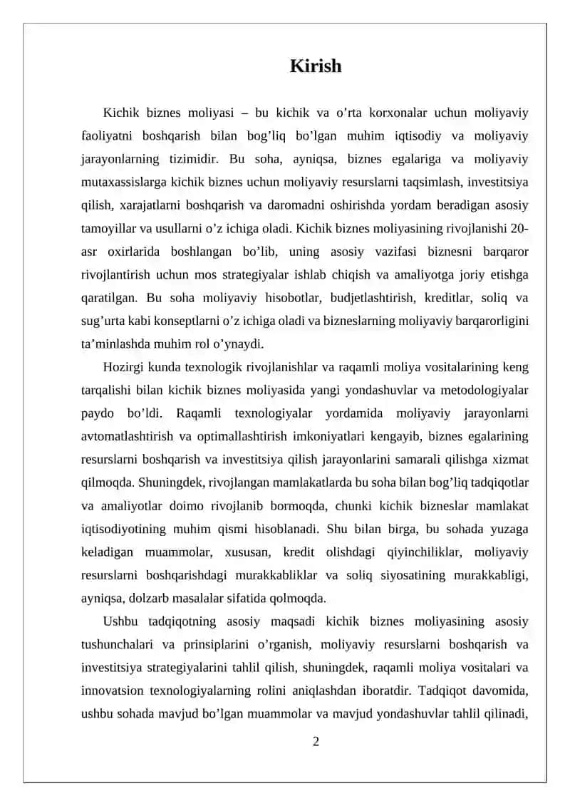 Kichik biznes moliyasi 2