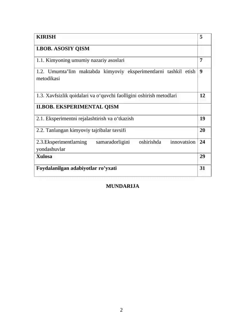 Umumta’lim maktabda o’tkaziladigan kimyoviy eksperimentlar metodikasi 2