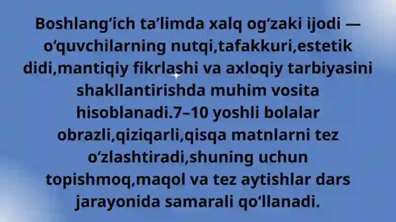 Xalq ogʻzaki ijodi ustida ishlash 2
