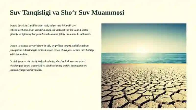 Sho‘r Suvni Chuchuk Suvga Aylantirish: Hayot Uchun Zarurat 2