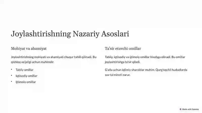 Qishloq Xo‘jaligida Ishlab Chiqarishni Joylashtirish va Ixtisoslashtirish 2