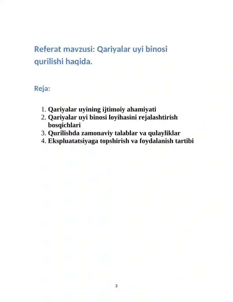 Qariyalar uyi binosi qurilishi haqida 2