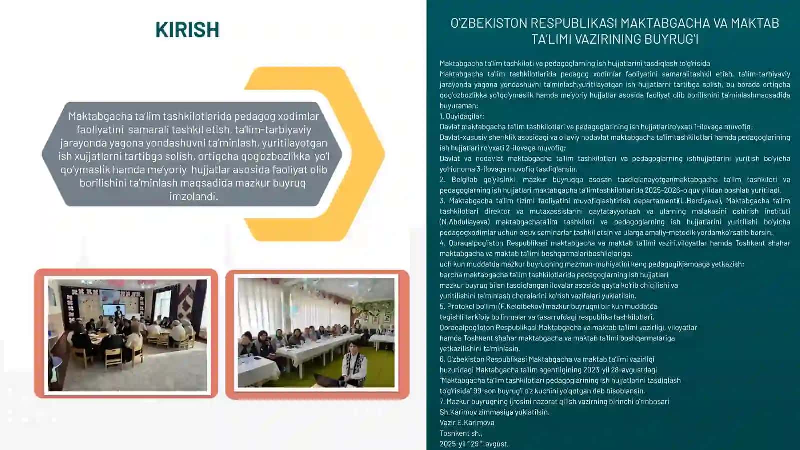 MAKTABGACHA TA’LIM TASHKILOTI VA PEDAGOGLARINING ISH HUJJATLARINI TASDIQLASH TO‘G‘RISIDA”GI 323-SON BUYRUG‘I. 2