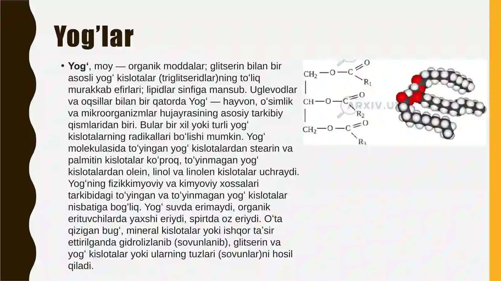 Mavzu: Asosiy ozuqaviy moddalar-oqsillar,yog’lar,karbonsuvlar,
Mineral moddalar va vitaminlar. 2