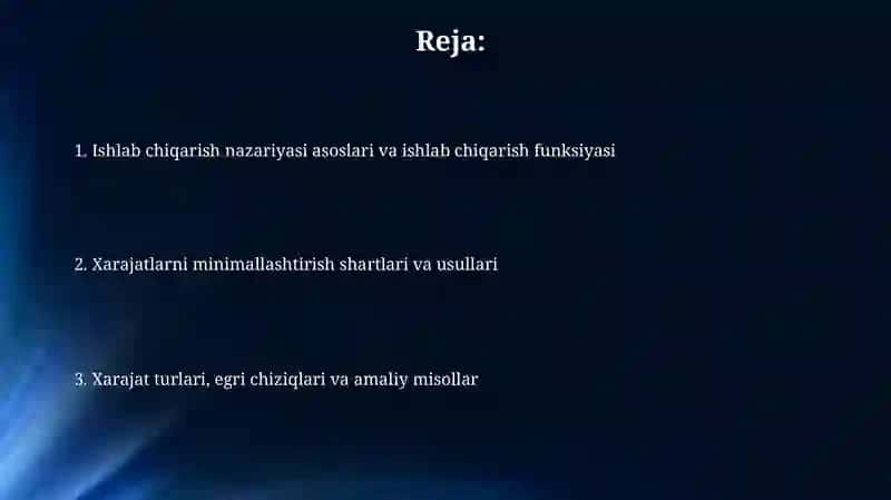 Ishlab chiqarish nazariyasi va xarajatlari minimallashtirish shartlari 2