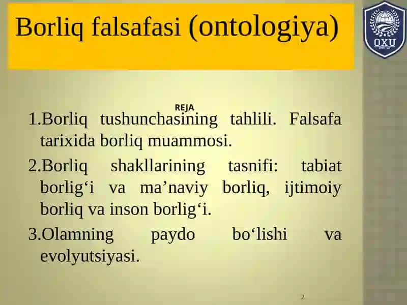 Borliq (ontologiya) va rivojlanish falsafasi 2
