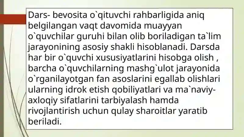 Dars-ta'limni tashkilotishning asosiy shakli 2