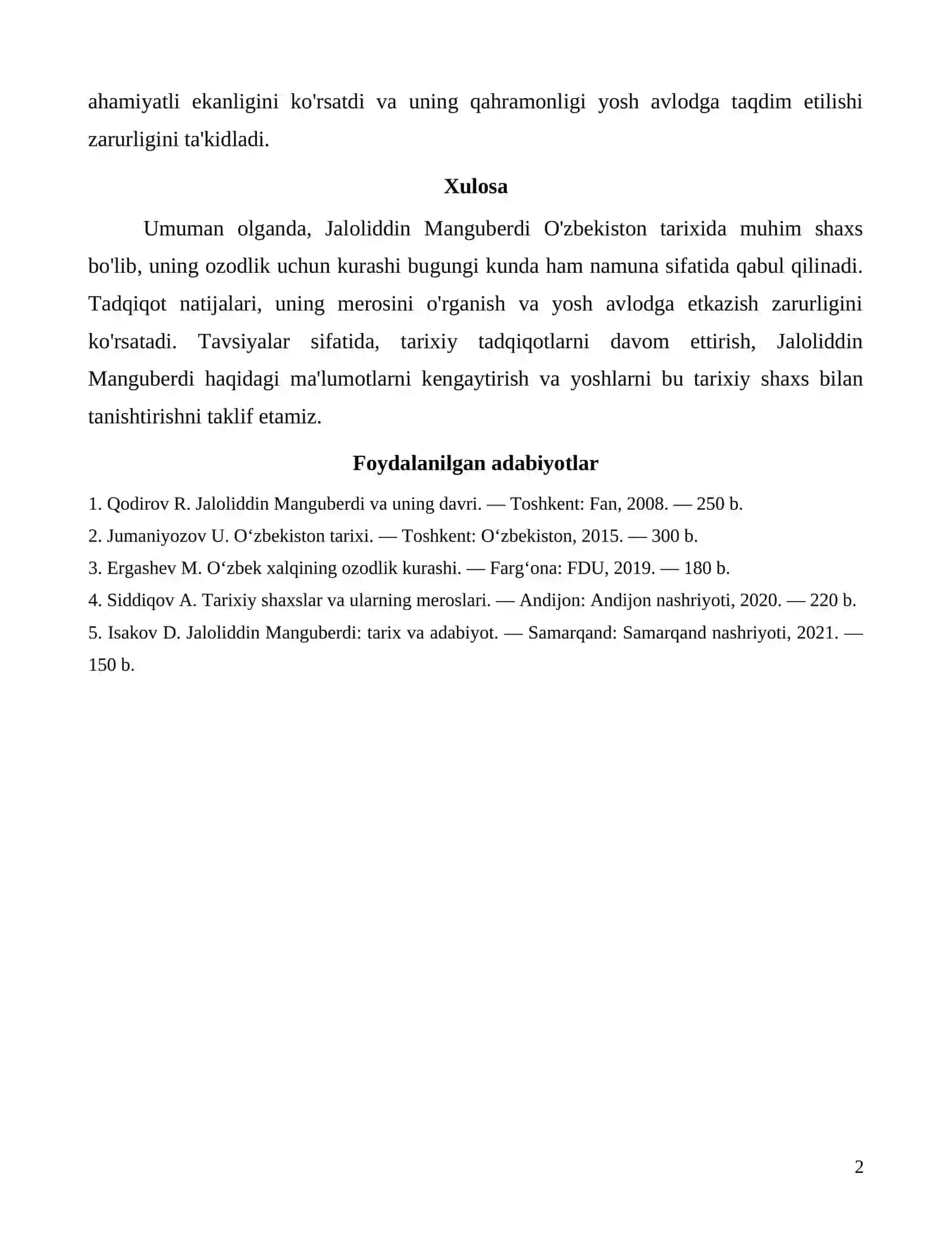 Mavzu: Vatan ozodligi va Jaloliddin Manguberdi 2