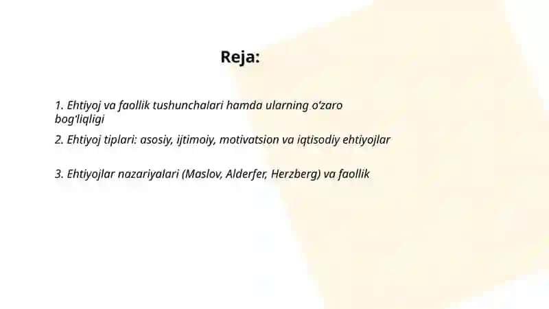 Ehtiyoj Faollikni Yuzaga Keltiruvchi Turtki Sifatida va Ehtiyoj O'rganish Metodlari 2