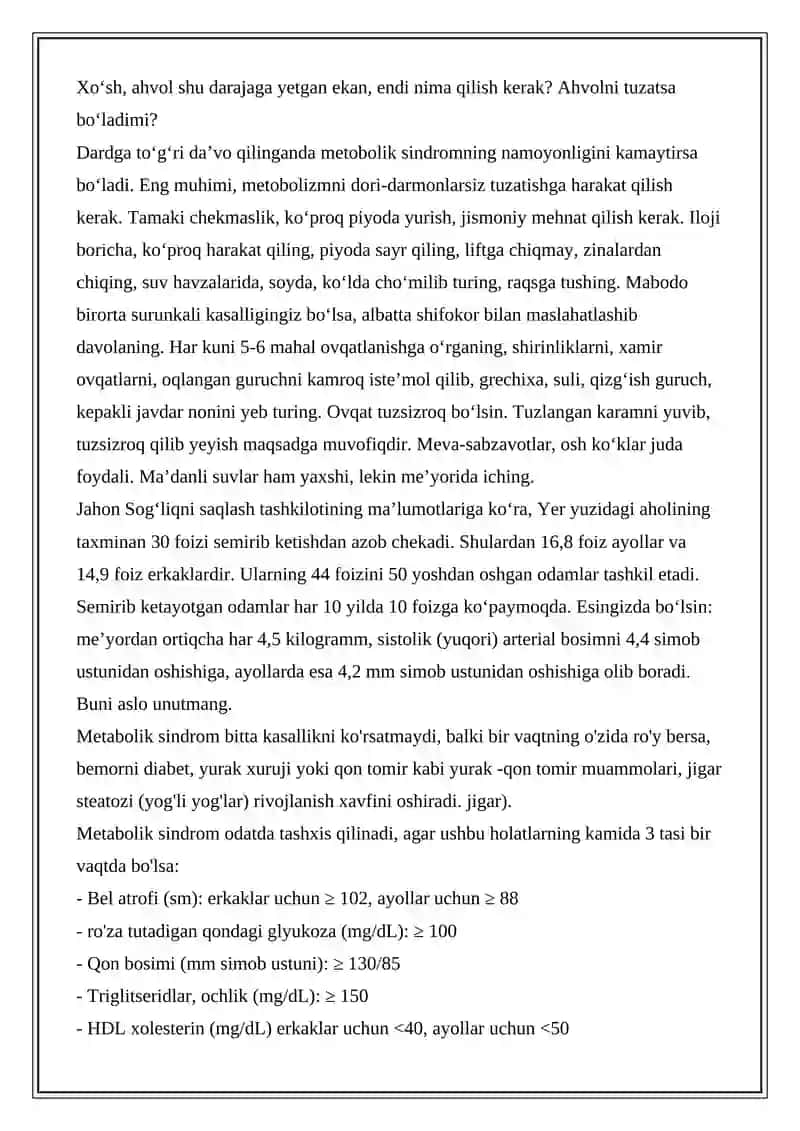 METABOLIK SINDROM, BARIATRIYA 2
