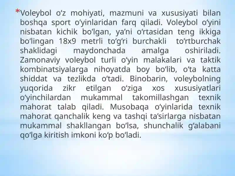 VOLEYBОLNING TEXNIKA, TAKTIKASI АSОSLАRI VA O‘RGATISH USLUBIYATI 2