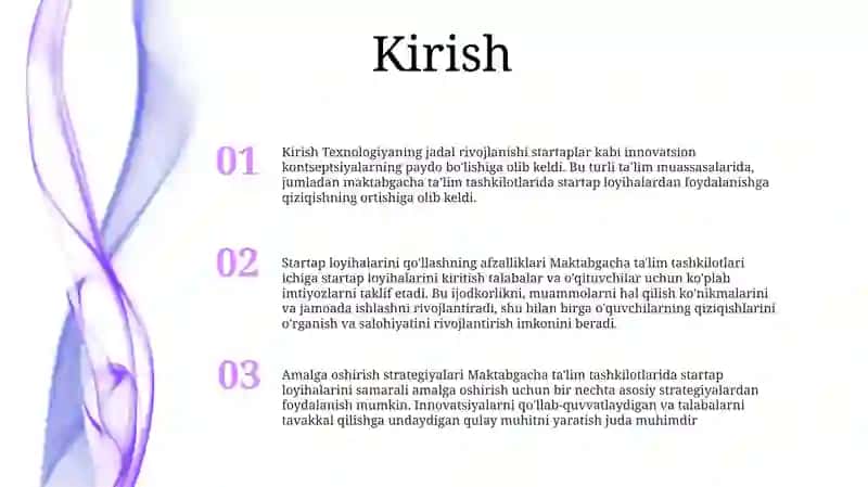 Startap Loyihalarni Qo'Llash 2