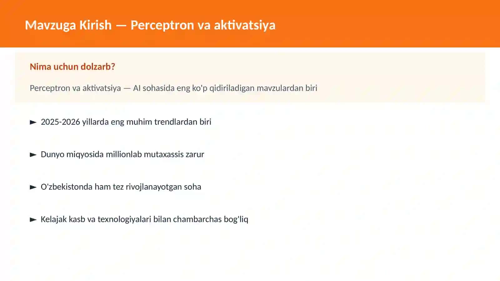AI | DEEP LEARNING VA NEYRON TARMOQLAR 2