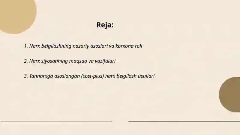 Bahoni shakllantirish. Korxona tomonidan mahsulot yoki xizmat narxini belgilash 2