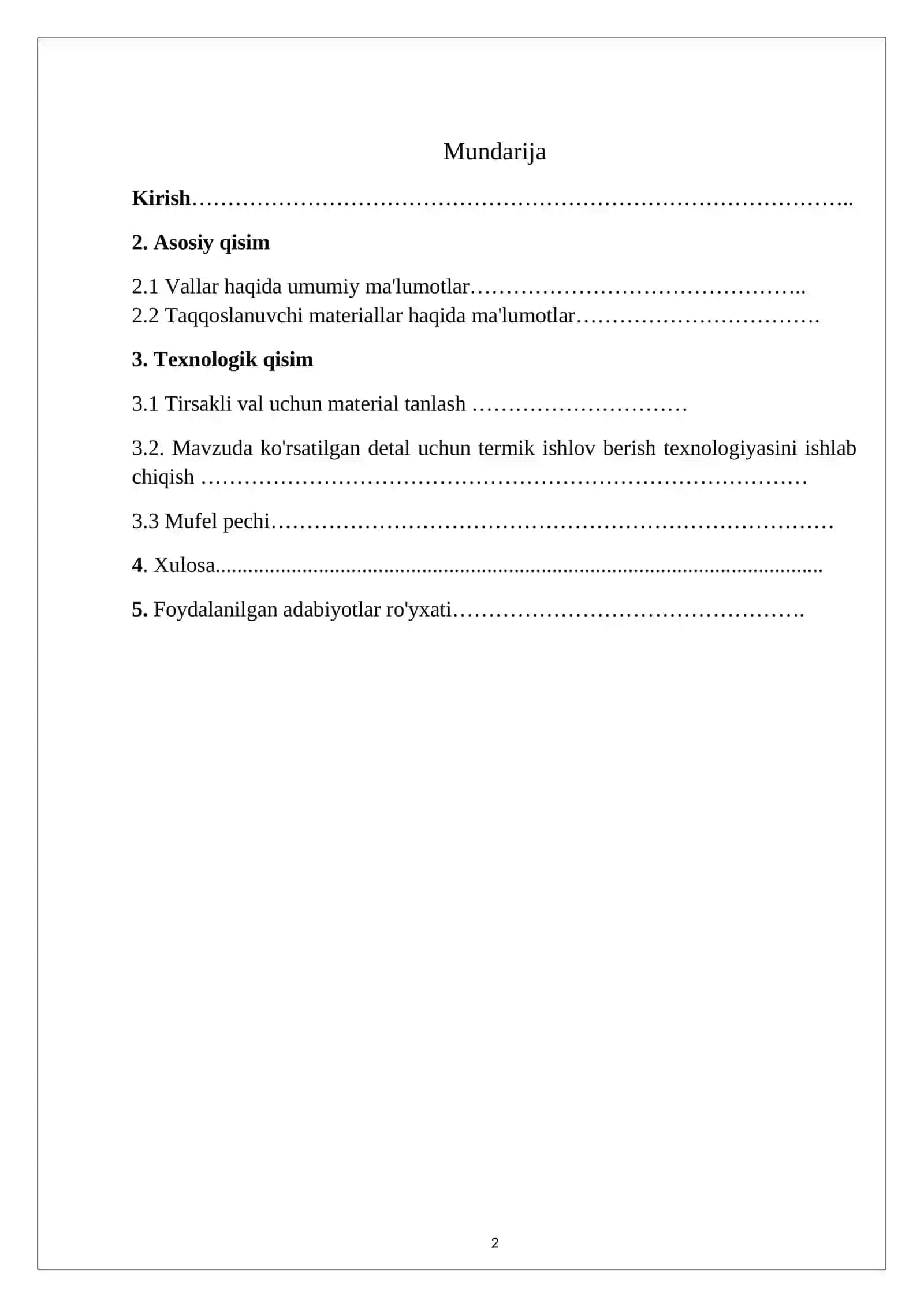 Tirsakli val uchun material tanlang va uni termik ishlov berish texnologiyasini ishlab chiqing 2
