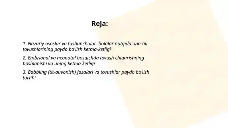 Bolalar nutqida ona-tili tovushlarini paydo bulish ketma ketligi 2