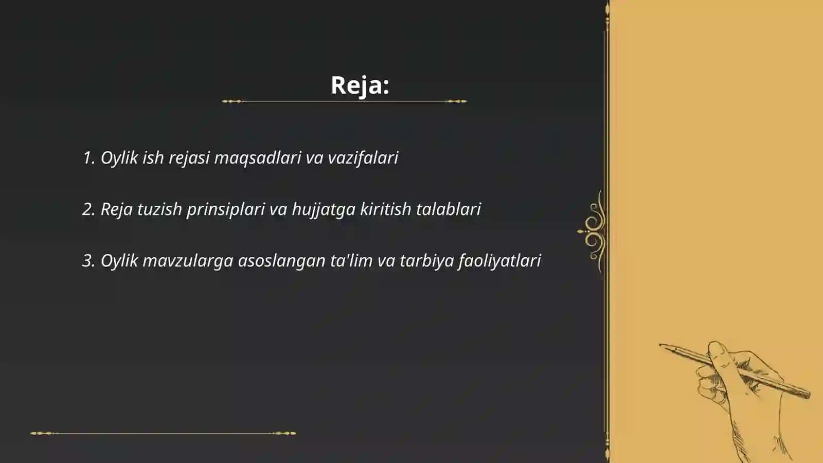 Tarbiyachining oylik ish rejasi tuzilmasi 2