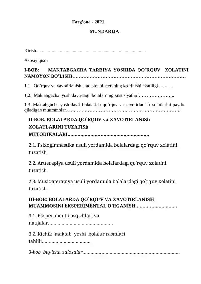 Maktabgacha tarbiya yoshida qo’rquv xolatini nomoyon bo’lishi» 2