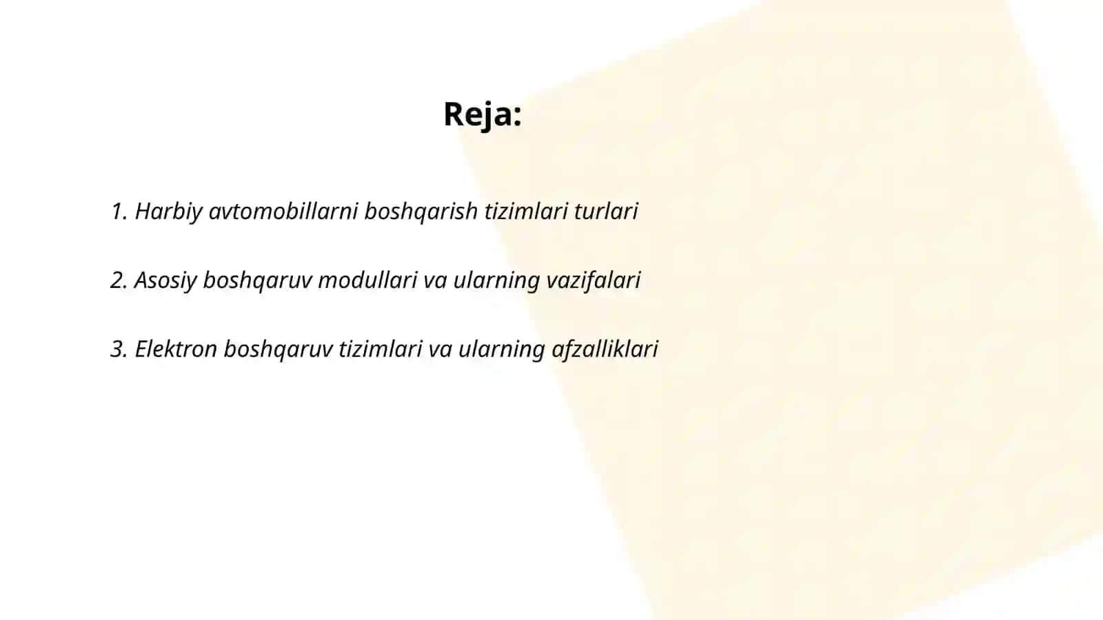 Harbiy avtomobillarni boshqarish tizimlari turlari 2
