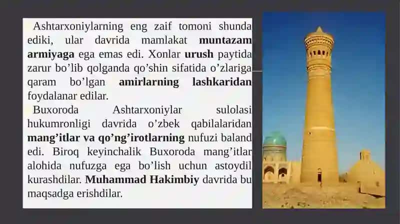 Buxoro amirligining tashkil topishi va siyosiy tarixi (XVIII asr ikkinchi yarmi –XIX asrning birinchi yarmi). 2