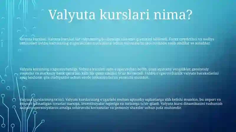 Valyuta Kurslari O'Zgarishi 2