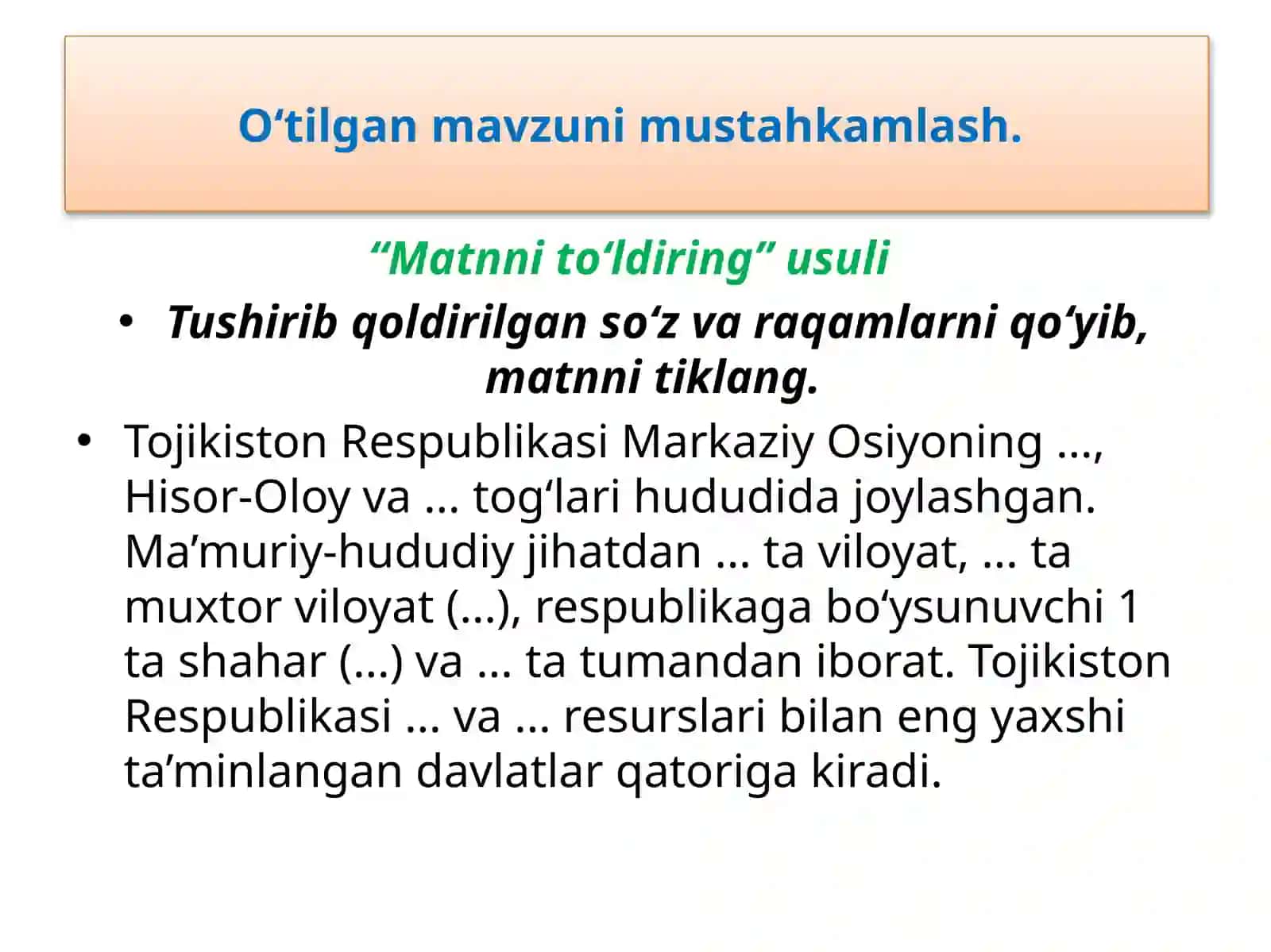 Amaliymashg‘ulotMarkaziyOsiyomamlakatlariningqiyosiygeografiktavsifi 2