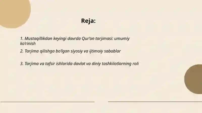 Mustaqillik yillarida Qur’onning o’zbek tiliga tarjima qilinishi va tafsirlari haqida Taqdimot 2