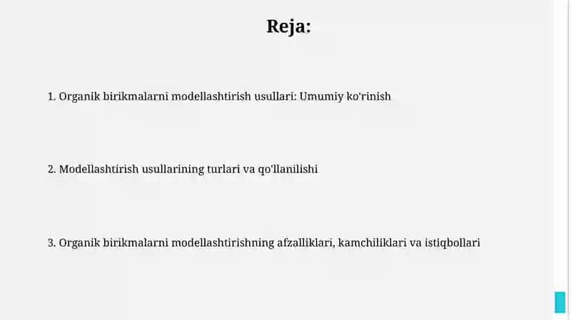 Organik birikmalarni modellashtirish usullari 2