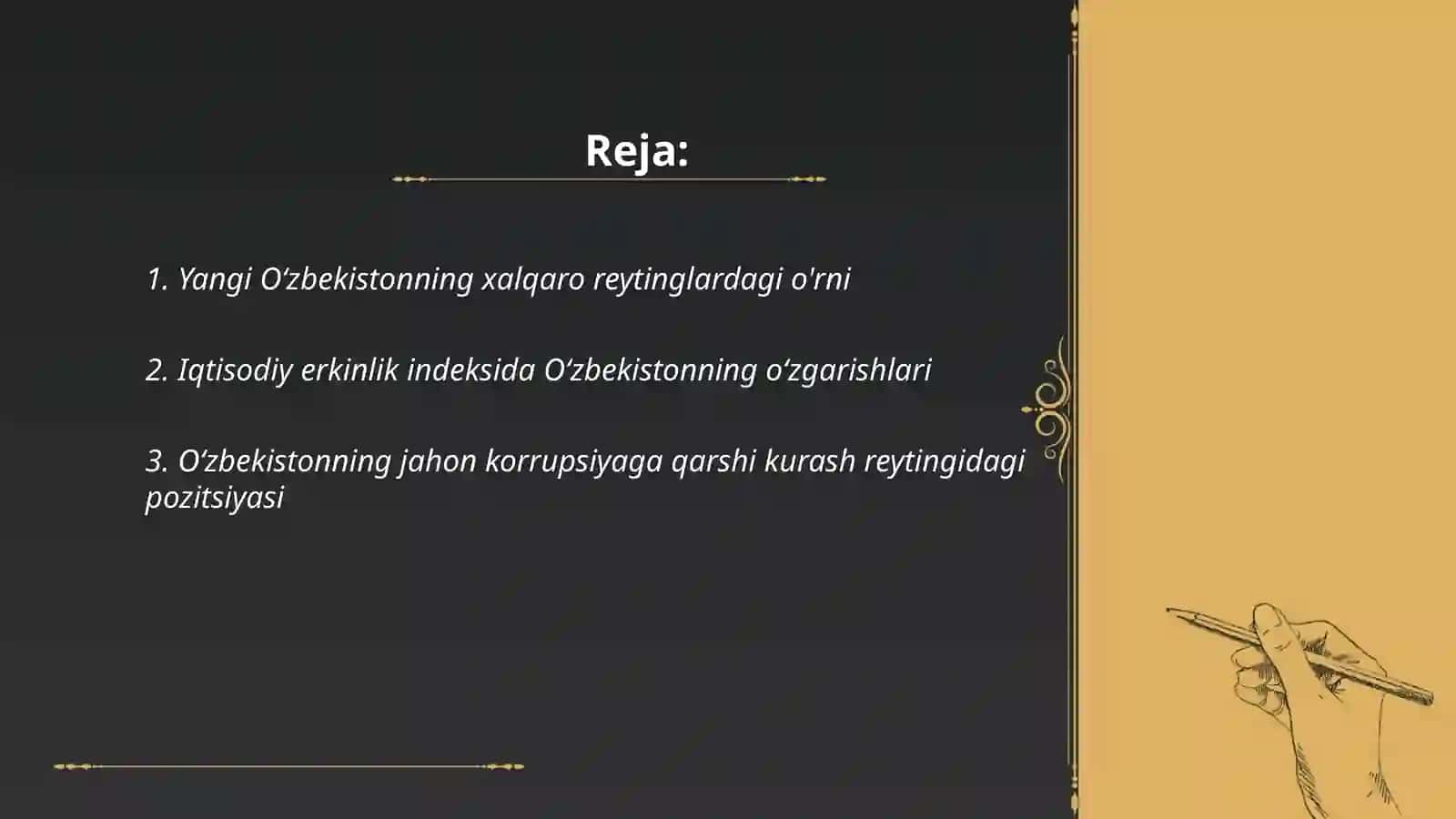Yangi Oʻzbekiston ijtimoiy-siyosiy, iqtisodiy va madaniy hayotida roʻy berayotgan oʻzgarishlarning xalqaro reyting va indekslarda aks etishi 2