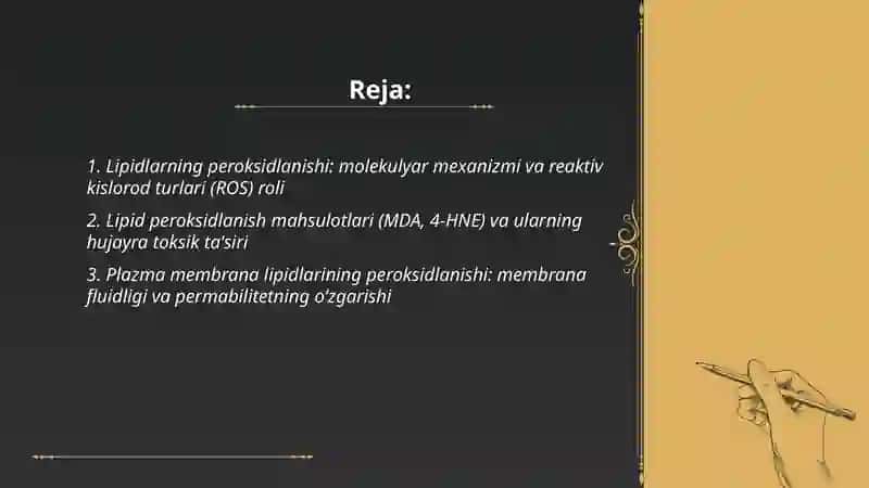Lipidlarning petoksodlanishi va hujayra shikastlanishi patogenezidagi ahamiyati 2