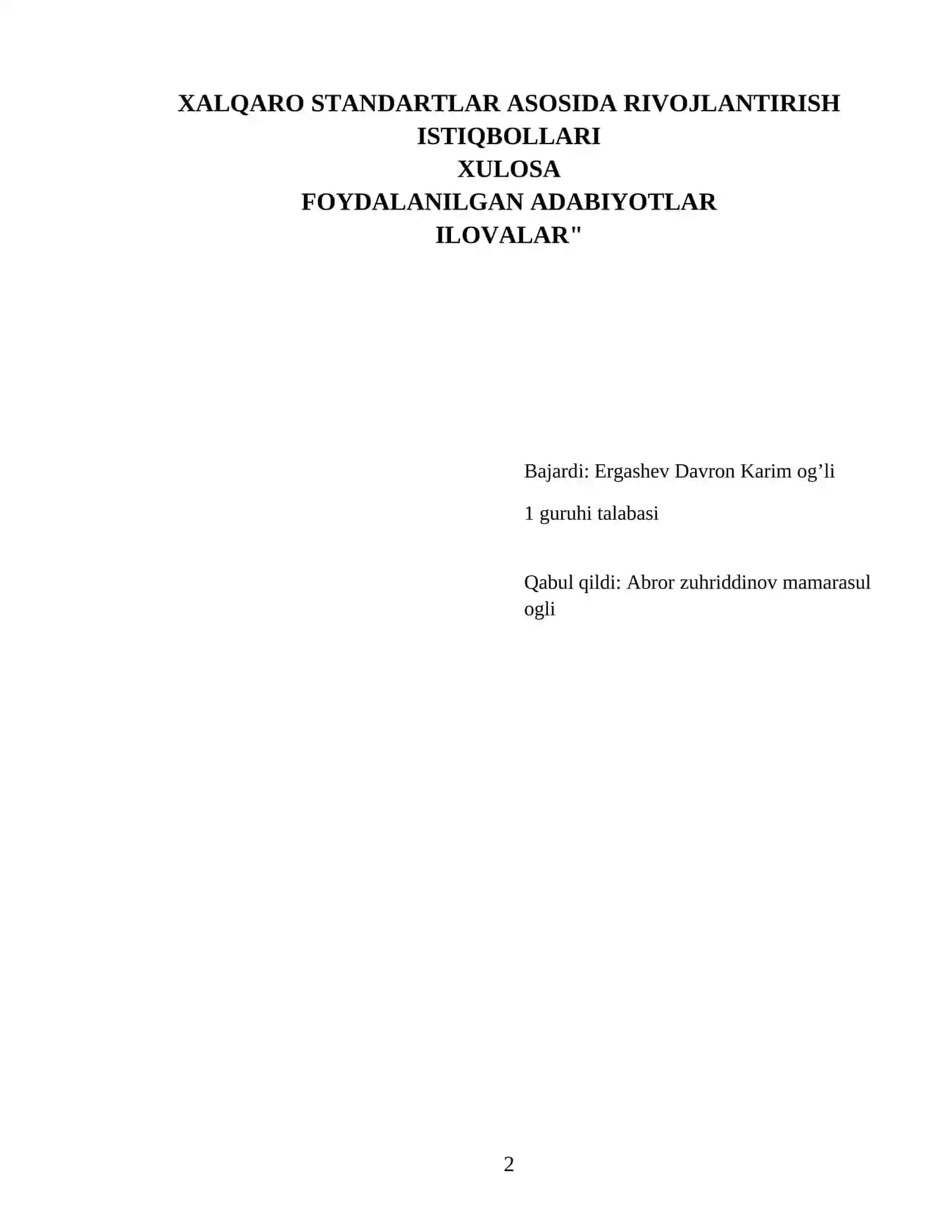 OʻZBEKISTON RESPUBLIKASINING SAYLOV TIZIMINING
SHAKLLANISHI VA RIVOJLANISHI
Mundarija
I BOB. O‘ZBEKISTON RESPUBLIKASI SAYLOV TIZIMINING SHAKLLANISHI VA HUQUQIY ASOSLARI
1.1. O‘zbekiston Respublikasi saylov tizimining shakllanish bosqichlari va uning demokratik jamiyatdagi o‘rni
1.2. O‘zbekiston Respublikasi saylov tizimining konstitutsiyaviy-huquqiy asoslari
II BOB. O‘ZBEKISTON RESPUBLIKASI SAYLOV TIZIMINING RIVOJLANISHI VA TAKOMILLASHUVI
2.1. O‘zbekiston Respublikasi saylov tizimi va saylov qon 2
