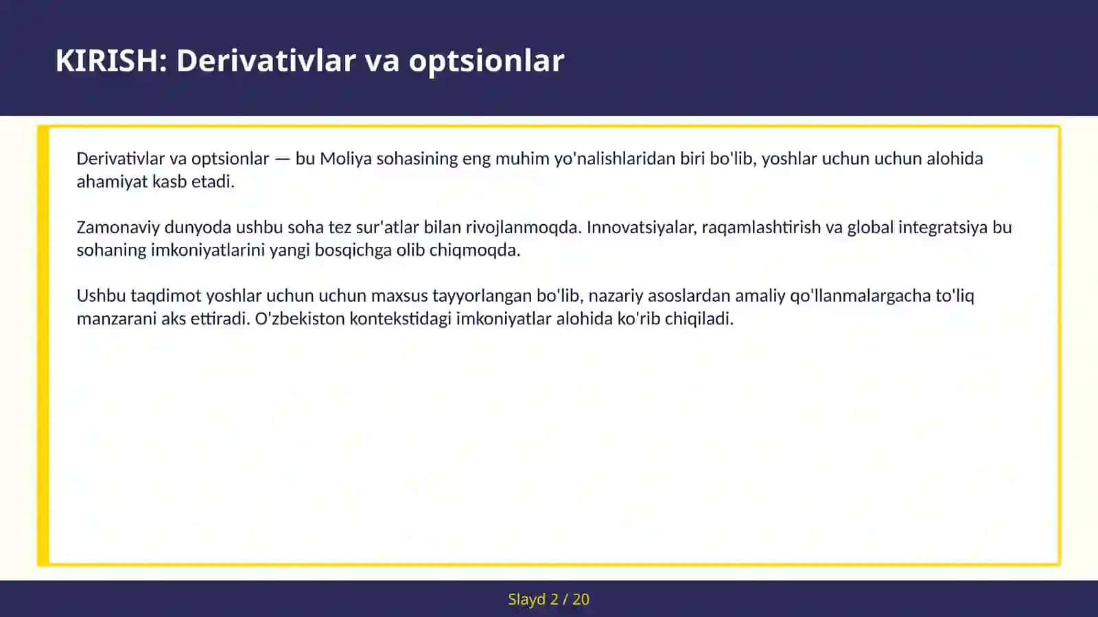 DERIVATIVLAR VA OPTSIONLAR 2