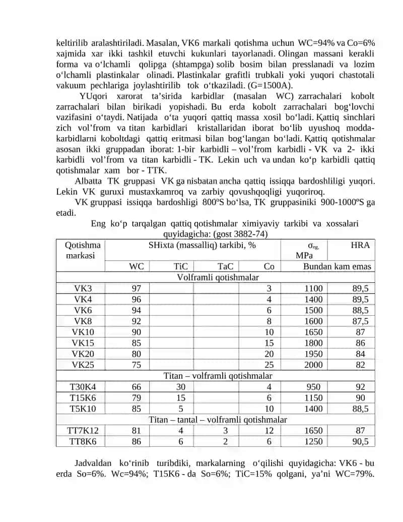 Metallokeramik va Mineralokeramik qattiq qotishmalar. Quyma qattiq qotishmalar. Metallarning korroziyalanishi. Korroziya turlari va undan saqlanish usullari 2