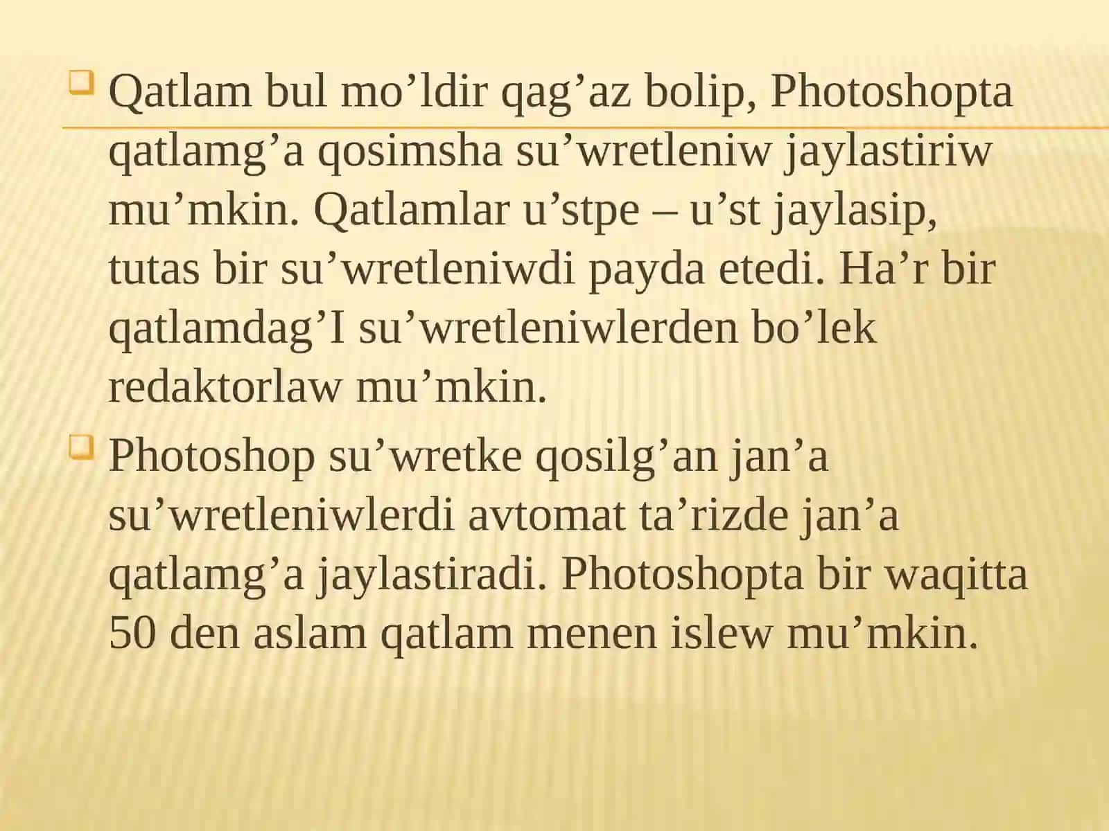 Photoshopta qatlamlar ha’molalaridan paydalaniw 2