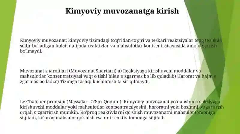 Kimyoviy Muvozanatning Siljishi 2
