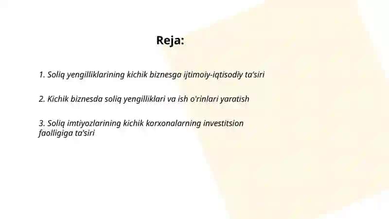Soliq yengilliklarining kichik biznesga ta'siri 2