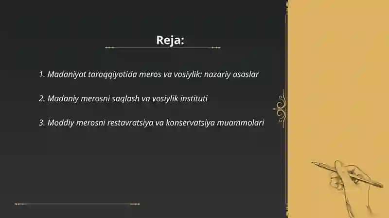 Madaniyat taraqqiyotida meros va vosiylik: nazariy asoslar 2