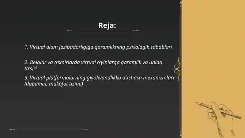 Vertual olam jozibadorligiga qaramlik va uning oqibatlari Qoʻziboyeva Gulsevar 2