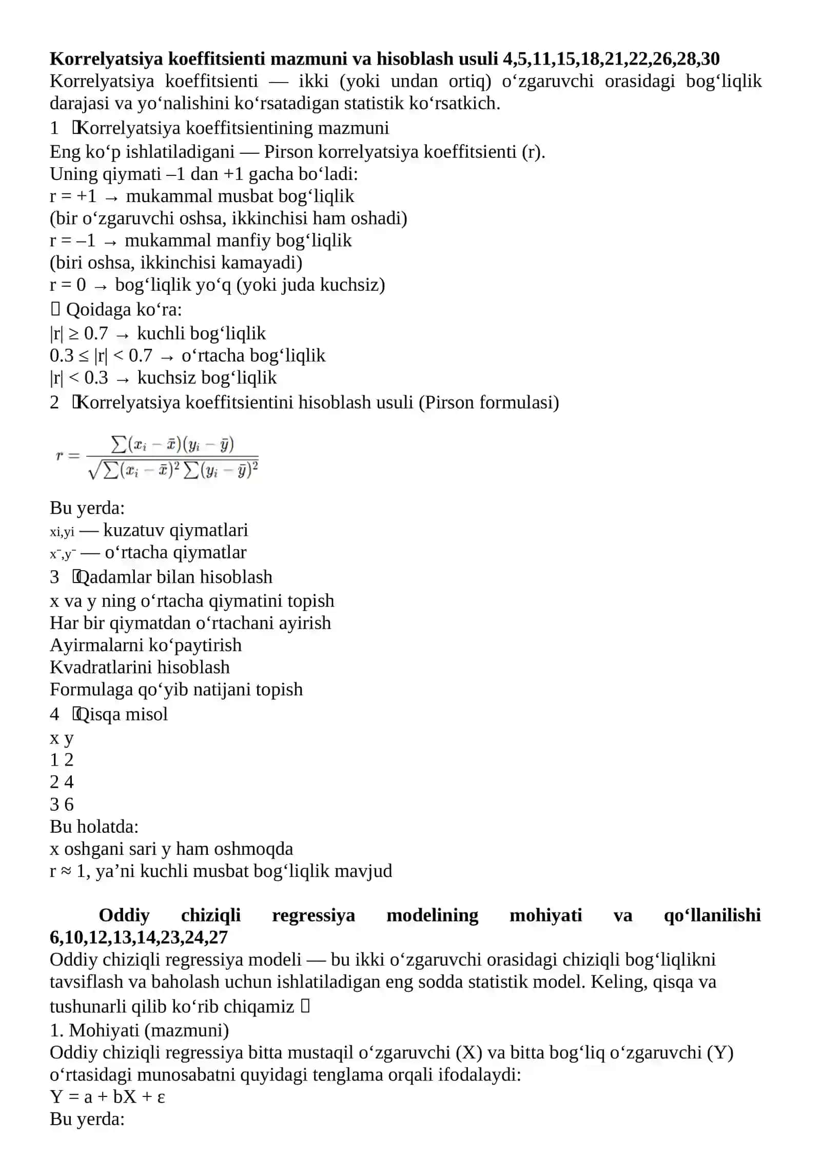 Korrelyatsion bog‘liqlikni statistik tahlil qilish 2