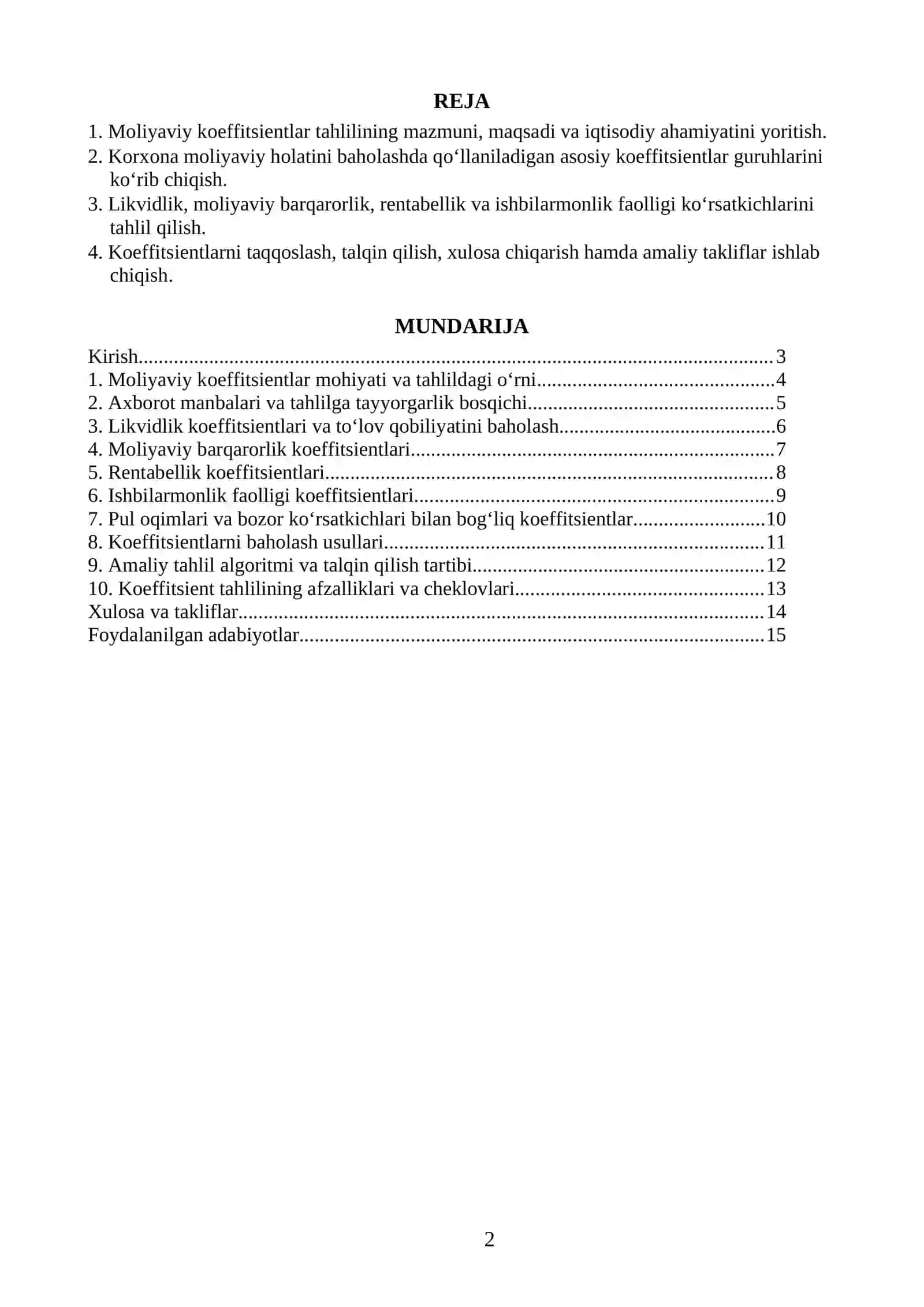 Moliyaviy koeffitsientlarning tahlil usuli 2
