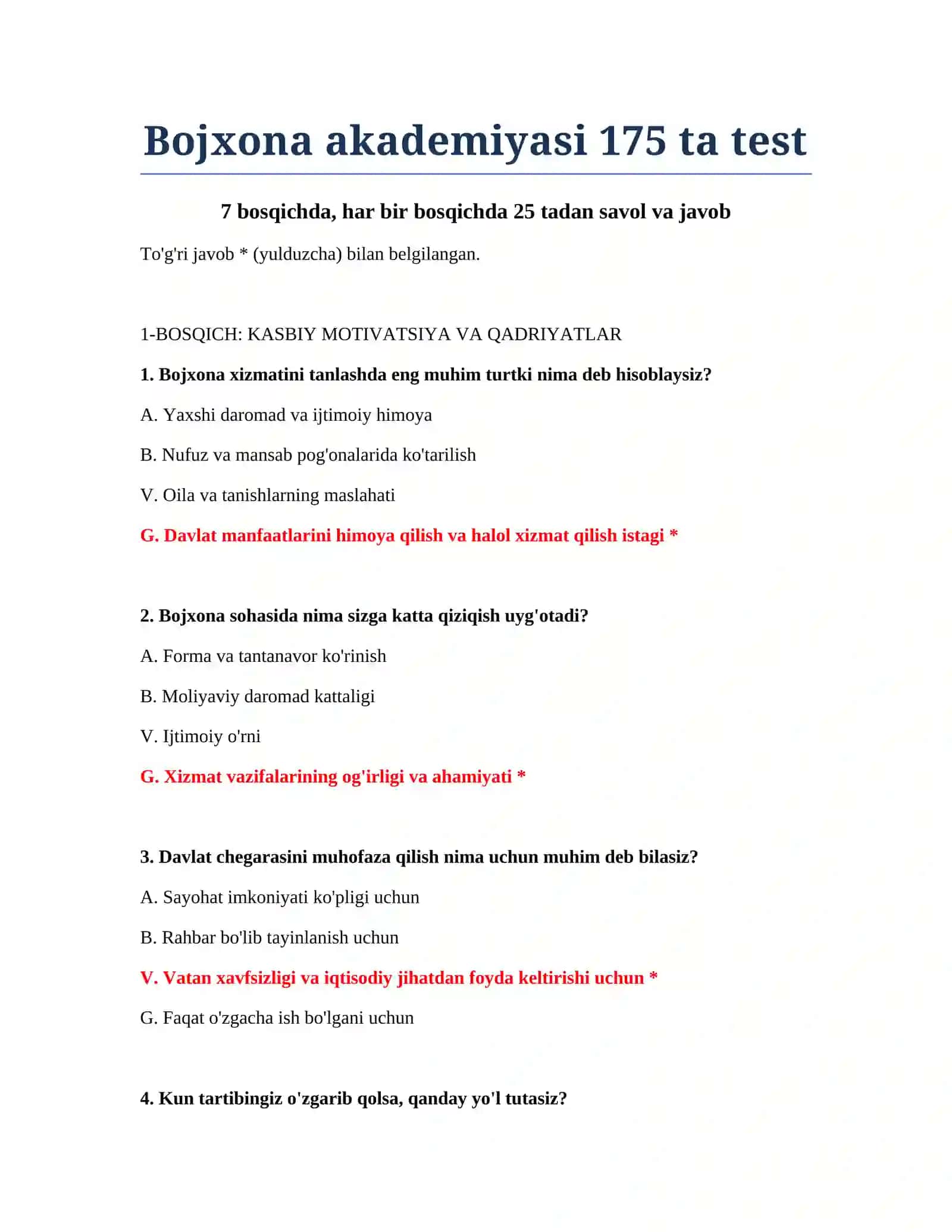Bojxona akademiyasi 175 ta test 2