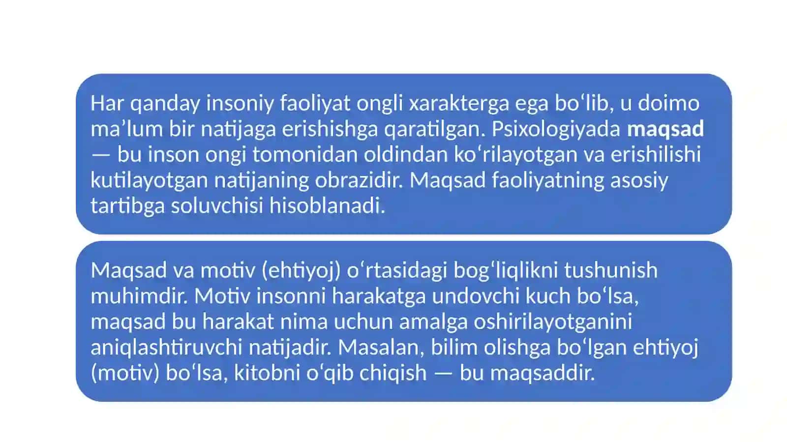 Maqsad. Harakatlar tuzilishi 2