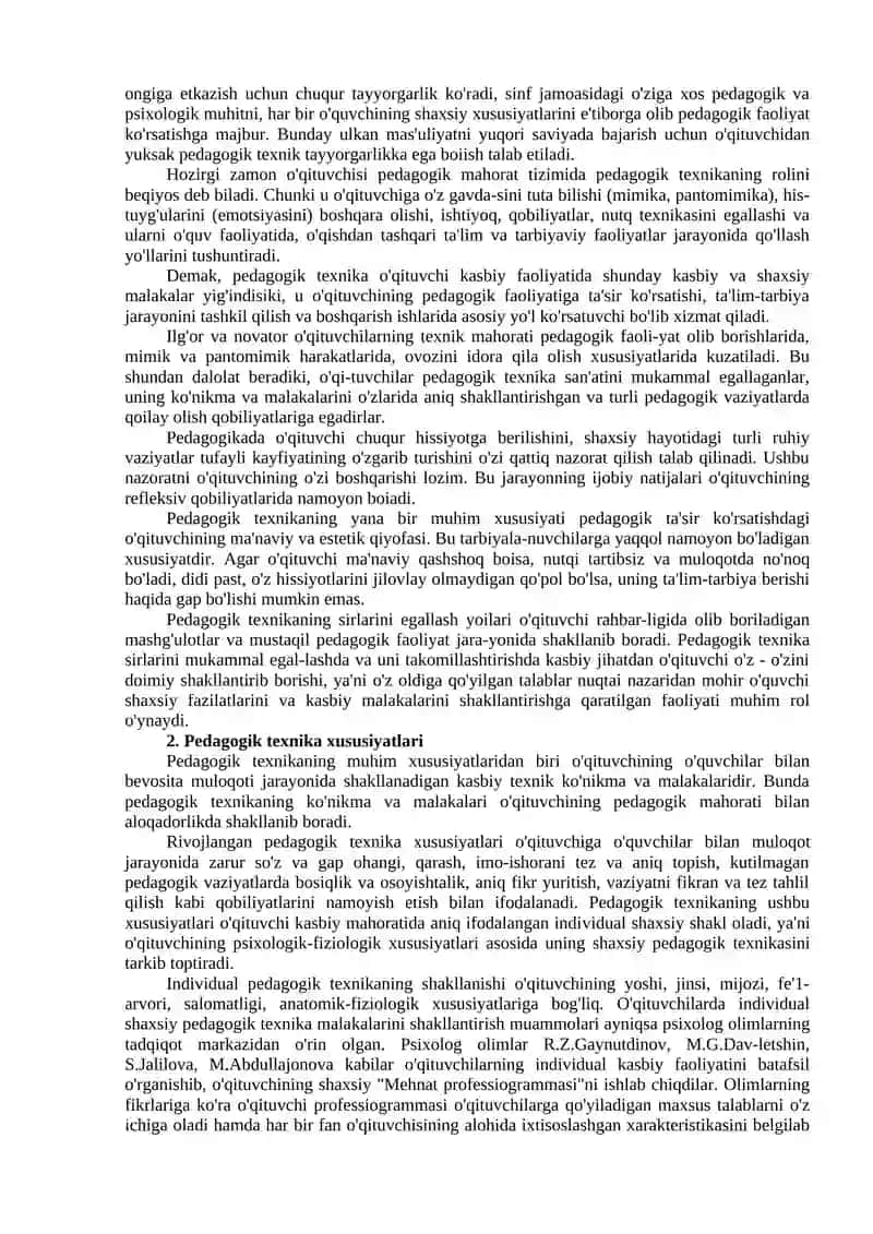 Pedagogik texnika va o‘qituvchi mahoratini takomillashtirish 2