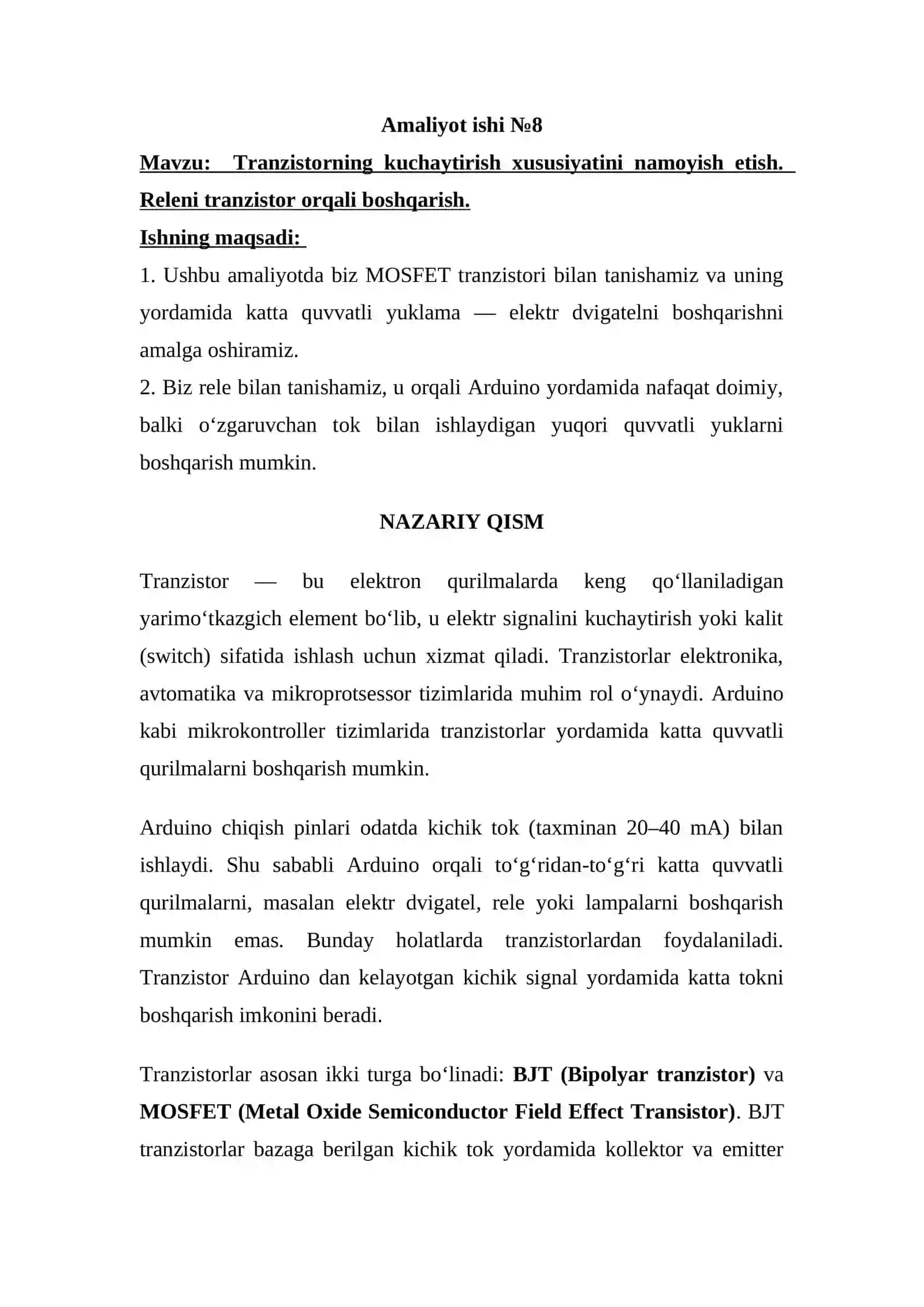 Tranzistorning kuchaytirish xususiyatini namoyish etish 2