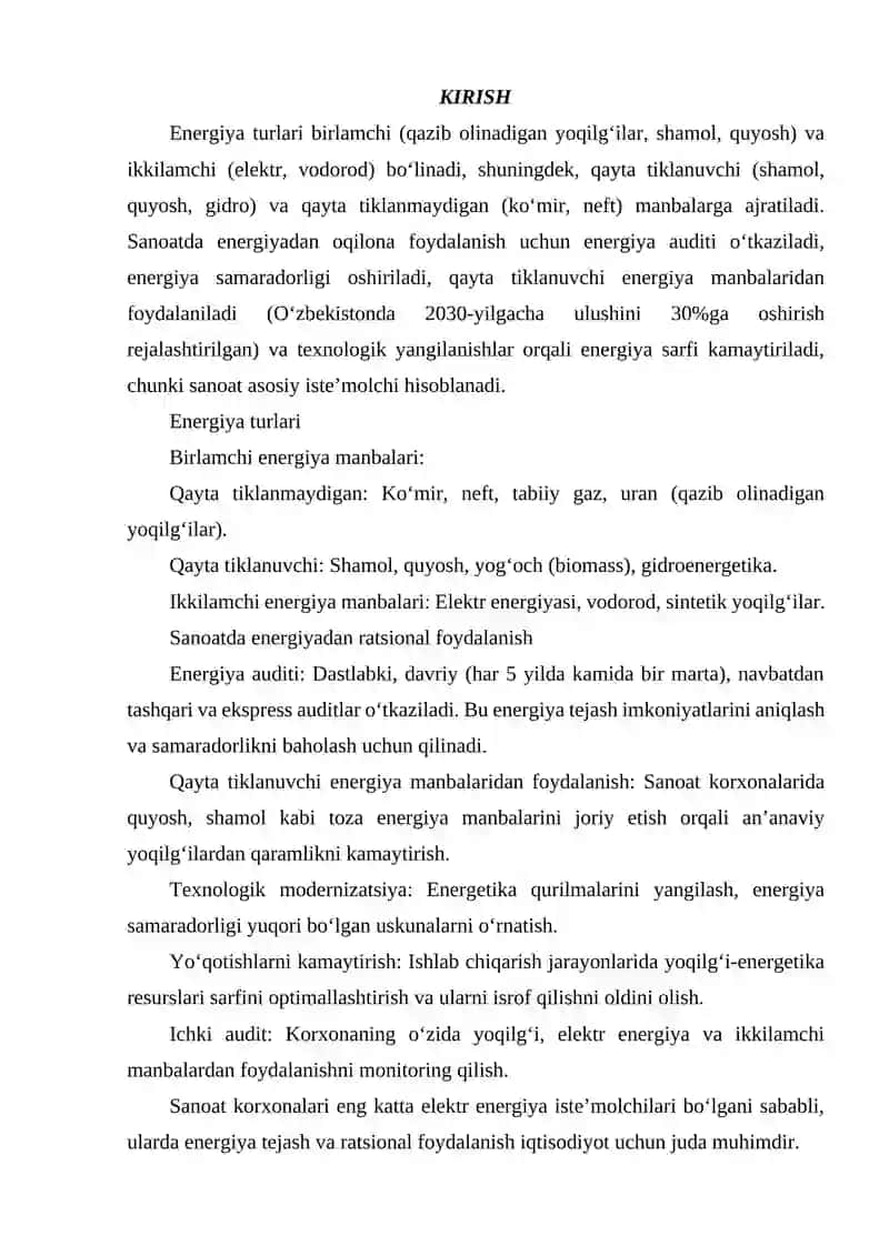 ENERGIYA TURLARI, SANOATDA ENERGIYADAN RATSIONAL FOYDALANISH 2